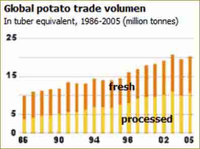 World potato production in developed and developing countries.