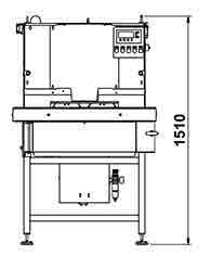 Front view with dimensions of the lettuce packing machine